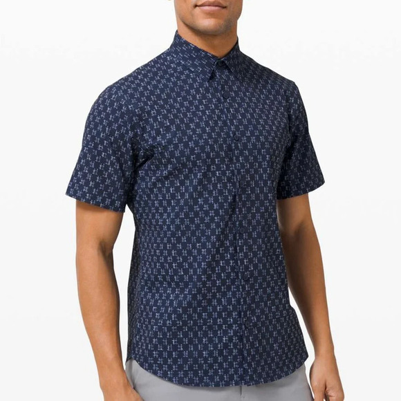 lululemon athletica Other - Lululemon Airing Easy Short Sleeve Buttondown IKat Check White True Navy Size S